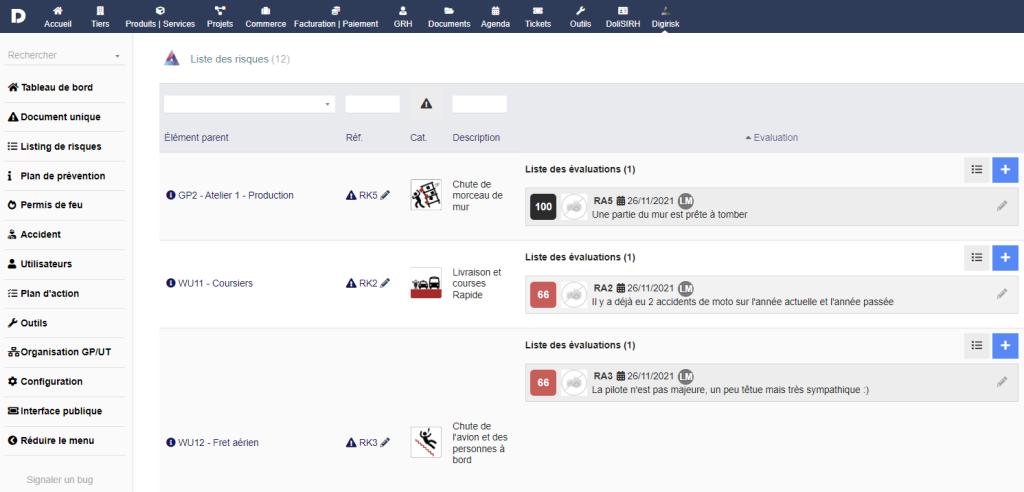 dollibarr liste des risques