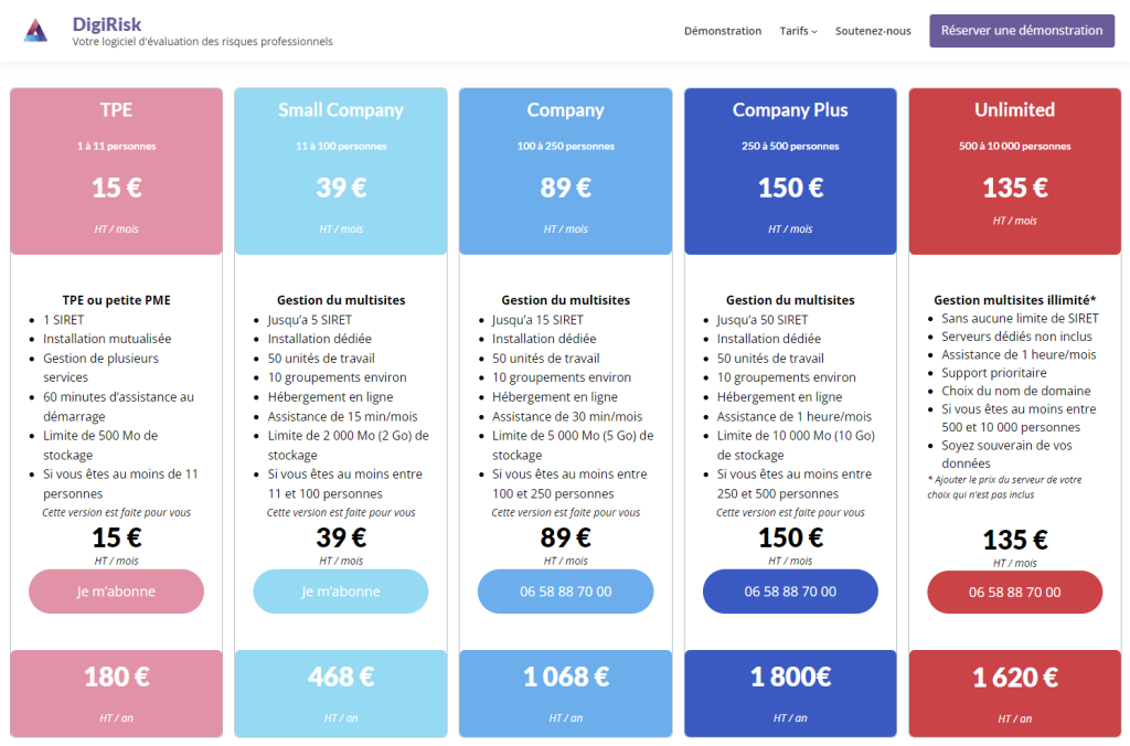 grille de tarifs DigiRisk